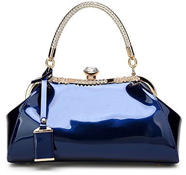 Coolives Borsa a mano con Tracolla Manico Intrecciata da Donna in Vernice PU per Signora Blu reale