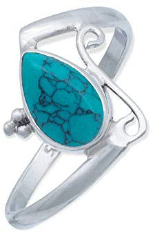 mantraroma Damen Ring Silber mit Stein Türkis Edelstein türkis schlicht groß modern