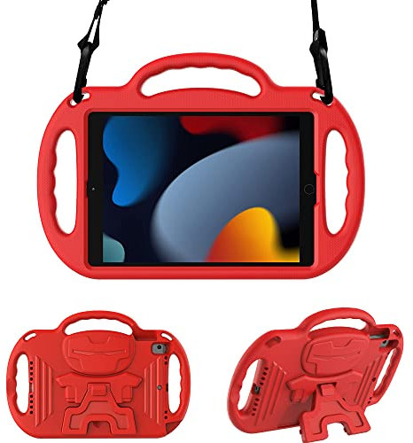 Surom Kids Case for New iPad 10.2 Inch 2021/2020/2019 (9th/8th/7th Generation), Light Weight Shock Proof Handle Stand Shoulder Strap Kids Case for 2021/2020/2019 iPad 10.2, iPad Air 3 10.5 2019, Red