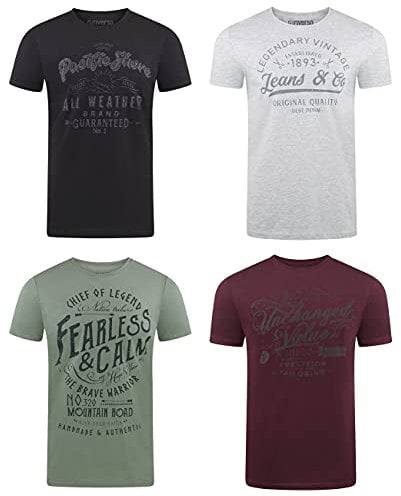 riverso Tshirt Herren Baumwolle Regular Fit RIVLeon 4er Set Pack Rundhals Kurzarm Sommer Tee Shirt Print, Größe:XXL, Farbe:Farbmix 7
