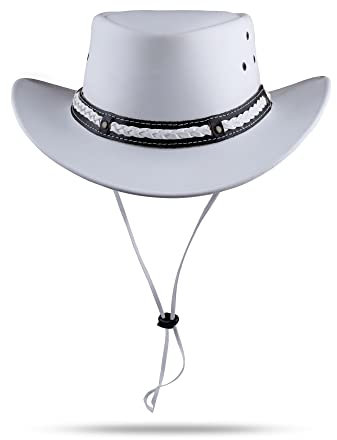 HADZAM Wasserfester Unisex-Cowboyhut aus Leder im australischen Stil für Damen und Herren, Western-Stil, Outback-Lederhut für Regen, Weiss/opulenter Garten, X-Large