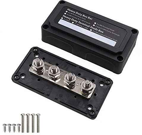 T Tocas Marine Bus Bar 12V 300A Heavy Duty Module with 4X M10 Posts Battery Terminal Blocks 12 Volt 24V 48V DC Busbar Solar Power Distribution Blocks with Cover for Car Trucks Boat, Black
