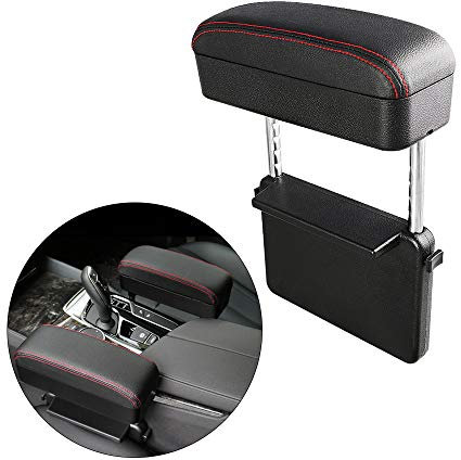 Muchkey Universale Bracciolo Pelle Divario del Seggiolino Auto Bracciolo Console Centrale Bracciolo Centrale Auto Poggiabraccio Nero&Rosso(1PC)
