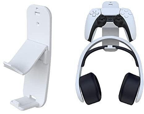 Controller and Headphone Holder, PS5 Headset and Controller Wall Mount, Compatible with Playstation or Xbox Controller and Headset - White