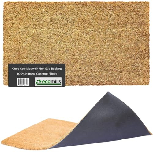 Ecomills Coco Coir Doormat, 24 x 36, 0.5 Thick Natural Coconut Fiber Mat with Vinyl Non-Slip Backing, Heavy Duty Front Door Entrance Mat