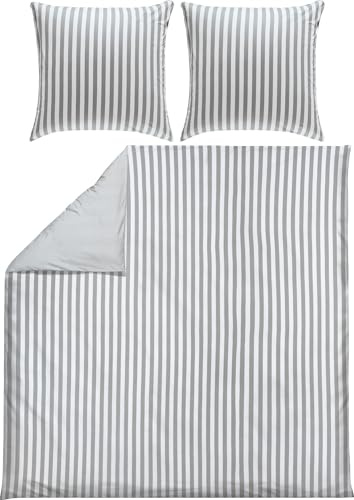 Erwin Müller Wende-Bettwäsche, Bettbezug, Kissenbezug Single-Jersey Streifen Silber-weiß Größe 80x80 cm / 200x220 cm - temperaturausgleichend, formstabil, pflegeleicht, mit Reißverschluss