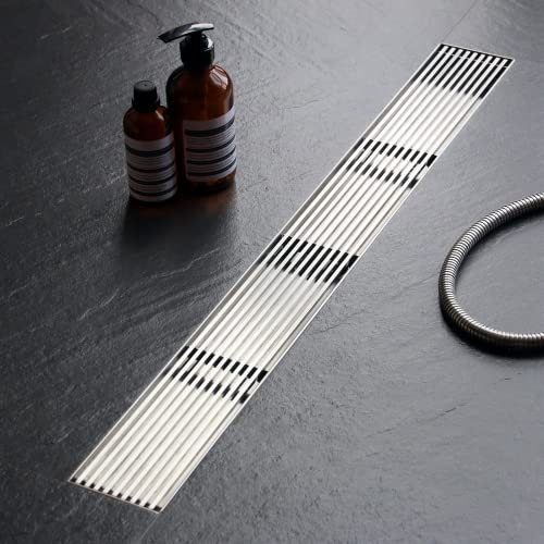 Sharpeye 24 Inch Linear Shower Drain with Removable Heel Guard Grate , Brushed 304 Stainless Steel Rectangle Shower Floor Drain, Adjustable Leveling Feet, Hair Strainer