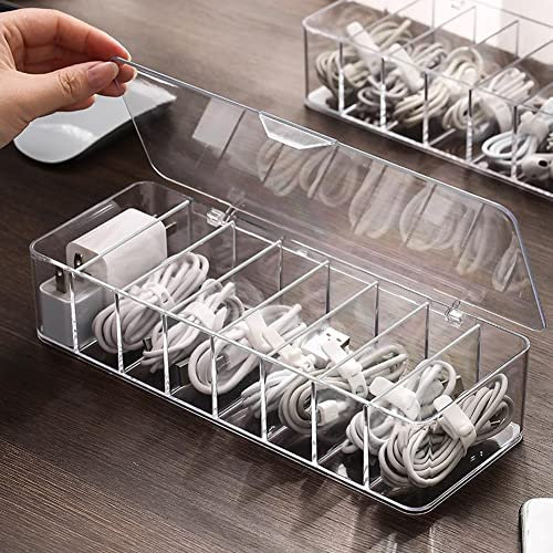 Cable Management Box,Cable Box Cable Organizer Socket Organizer Cable Storage,Cable Tidy Management Box Cover,Wire Cord Cable Tidy Organizer with Transparent Plastic Data Line Storage Container