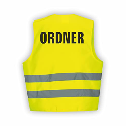 Fassbender-Druck WARNWESTEN - Sicherheitsweste GELB Warnweste nach EN ISO 20471 zertifiziert - Warn Weste für Ordner - Unisex mit hochwertigem Reflektorstreifen (GELB I 3XL/4XL I 5er Set)
