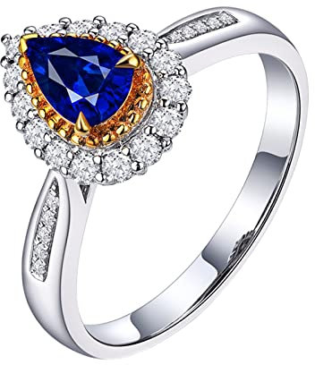 Daesar Verlobungsring 18 Karat Diamant, Damen Ring Tropfen mit 0.61ct Saphir Trauringe Weißgold Nickelfrei Gr.52 (16.6)
