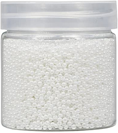 Bala&Fillic Cuentas redondas de 2 mm para enhebrar 10.000pcs/110 gramos en caja,12/0 Perlas de cristal de perlas blancas pequeñas cuentas para hacer joyas pendientes pulseras collar (perla blanca)
