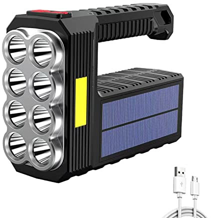 maxant LED Flashlight Torch, Super Bright Rechargeable Spotlight, 8 LED Solar Handheld Strong Light Torch, Powerful Searchlight, Dimming Portable Torches Lamp for Outdoor Camping Emergency