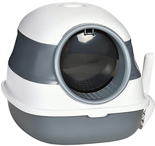 PawHut bac à litière pour Chat Maison de Toilette pour Chat Pliable Porte battante Lucarne + Pelle fournis 52 x 41 x 38 cm - Gris Blanc