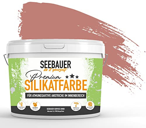 SEEBAUER diy Silikatfarbe Rot 5L für Innen (No. 326 Cherry Kiss) Atmungsaktive Mineralfarbe für Allergiker - Abwaschbare Wandfarbe - Rottöne hohe Deckkraft
