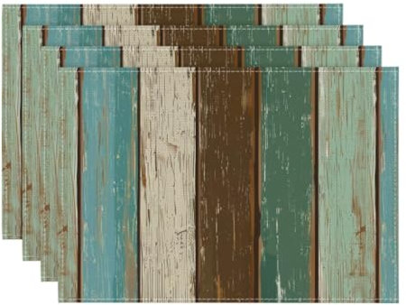 Artoid Mode Blau Planken Antik Alt Rustikal Holz Herbst Platzsets 4er Set, 30x45cm Urlaub Tischsets Waschbar Platzdeckchen Küche Party Deko