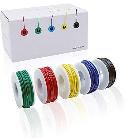 Treedix 24AWG Electronics Wire Kit - 5 Colors, 26ft Per Roll, Solid Core Tinned Copper Wrapping Wire Cable (5pcs)