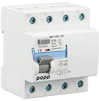 POPP® Electric Interruptor diferencial (RCCB) Superinmunizado gama industrial 3P+N clase ASI 30mA/300mA (63A, 300mA)