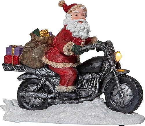 EGLO LED Weihnachtsdeko Merryville, Motorrad mit Weihnachtsmann, Vintage Weihnachtsdekoration, Fensterdeko mit Timer und batteriebetriebener Beleuchtung, gelbes Licht