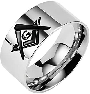 Ayoiow Edelstahl Ringe Herren Poliert Freimaurer Breite 10mm Silber Ehering