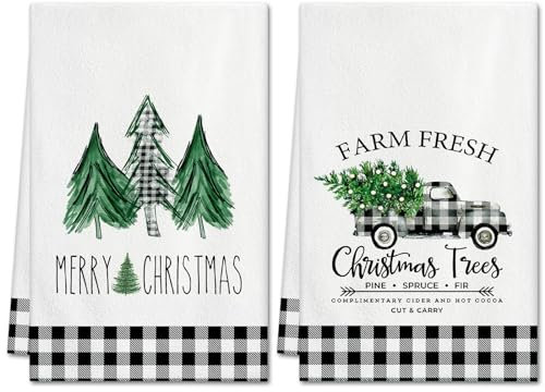Ohok 2 Stück Weihnachten Handtücher 45x65 cm, Mode Dekoration Küchentücher Weihnachtsmann Geschirrtücher Weiche Mikrofasertücher für Badezimmer Küche Trockentuch Weihnachten Deko (Set G)