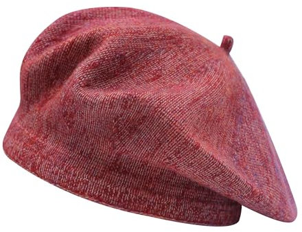 ZLYC Damen Winter Baskenmutze Klassische Barett Drucken Weich Warm Französische Mütze(Farbverlauf Himbeere)