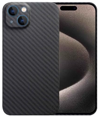 Sisyphy Aramid Hülle für iPhone 15 mit Karbon-Optik (Schwarz 1500D), Super Schlank Weich Aber Robust, Snap-on Rückseite Wireless-Ladefreundlich