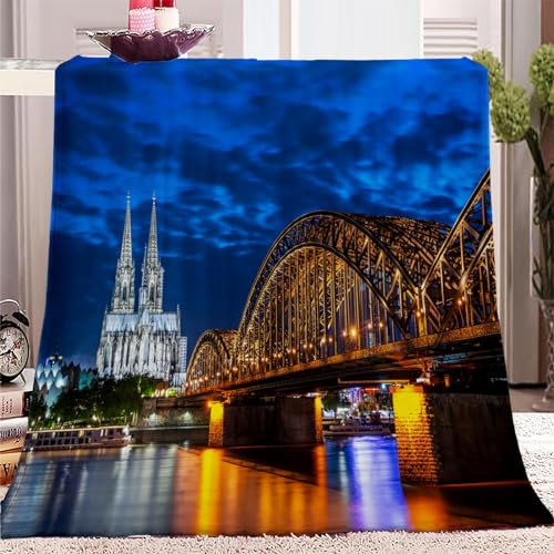 Kuscheldecken Sofaüberwurf Weiche Flauschige Decke 150x200cm Blick Auf Den KöLner Dom für Bett und Couch, Tagesdecke - Gemütliche Flanelldecke, Warme Decken für Herbst Winter
