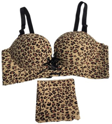 WRITWAA Set Leopard Bra Underwear Bra Women Bra Bras Without Underwire Wirefree Bra No Wire Bra Push up Bra Wire Bra Panties 80b Leopard Print Strap