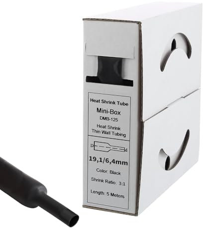 Offgridtec 5m Schrumpfschlauch mit Kleber 19 mm > 6 mm, 3:1 Schrumpfrate, Dual-Wand, Halogenfrei, Flammhemmend, Wasserdichte Kabelisolierung, Leicht zu Schneiden, Inklusive Spenderbox, Schwarz
