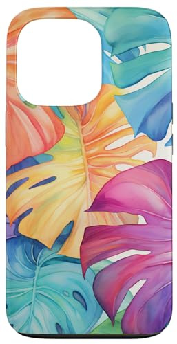 Aquarell, tropisches Monstera-Blatt, bunt, exotisch Hülle für iPhone 13 Pro