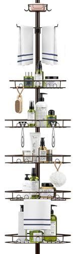 Mutool 7 Tier Adjustable Corner Shower Shelf, Telescopic Shower Caddy with Soap and Towel rack, No Drilling Bathroom Storage Organizer for Shampoo Accessories, Bronze