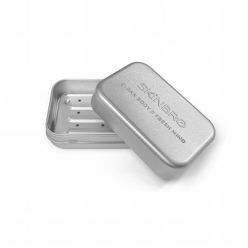 SKINBRO Boîte à savon en aluminium de qualité supérieure avec égouttoir - Porte-savon en métal inoxydable - Idéal pour la maison ou les voyages - Shampoing solide et savon de douche - Étanche et