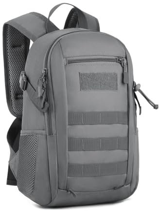 HUNTVP 12L/ 15L/ 20L/ 30L Mini Rucksack Taktisch Wanderrucksack Molle Schultasche Daypack Militärisch Schulrucksack Studenttasche Unitasche Sporttasche Laptoptasche für Outdoor Sport (12L-Grau)