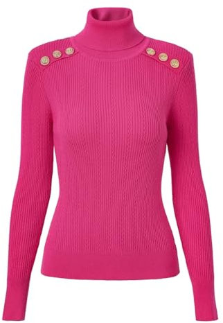Hdhdeueh Donne Rosa Misto Lana Dolcevita Sottile Elastico Maglia Maglia Caldo Sweatertops, Fucsia, XL