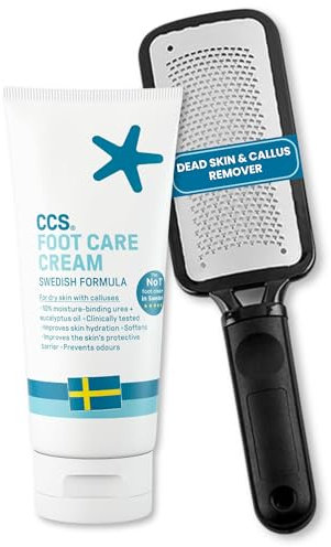 CCS Foot Cream 175ml & Foot File Bundle for Dry Feet, Cracked Heel and Callus Remover. Ultimate Pedicure Sets for Feet with Stainless Steel Foot Scraper and CCS Foot Care Cream with 10% Urea.