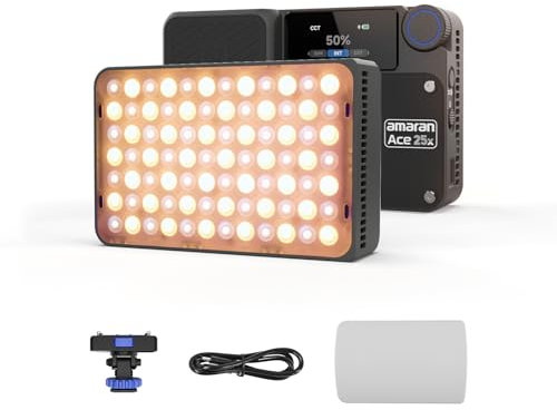 Amaran Ace 25x Bi-Color LED-Licht, 32W On-Camera-Videolicht, 2700K-6500K, 6320 Lux @ 0,5m, USB-C-Schnellladung, Magnetische Befestigung, 9 Lichteffekte, Drahtlose amaran-App-Steuerung - Charcoal