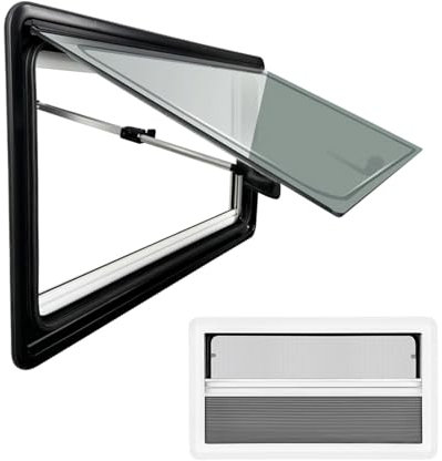 Wohnwagen und Wohnmobile Fenster Sonnenschutz -Wohnmobilfenster Externes Push-Fenster mit integriertem Fliegengitter, passend für Fahrzeuge mit 25-55 mm Wandstärke(500x350mm)