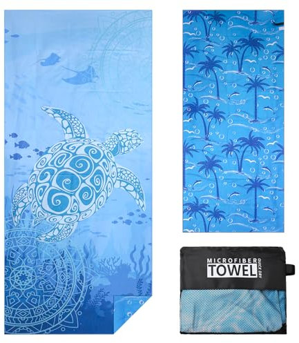 TMEOG Strandtuch Mikrofaser 180x80cm Badetuch Strand Badehandtuch Groß Sandfrei Schnelltrocknendes Strandhandtuch Dünn Strandlaken Leicht Beach Towel für Damen Herren(Blaue Meeresschildkröte 2)