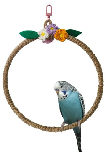 Bird Swing Toy,Parakeets Cage Hanging Toys,Cage Hemp Rope Swing With a Metal Hook for Parrot, Budgies, Cockatiels, Conures, Finches, Caiques