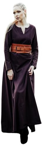 Leonardo Carbone® Damen Kleid Unterkleid Lina | V-Ausschnitt Design | A-Linie Silhouette | Karneval, Halloween, Cosplay, LARP, Mittelalter, Kostüm, Gewand | Baumwolle Dunkelbraun XL