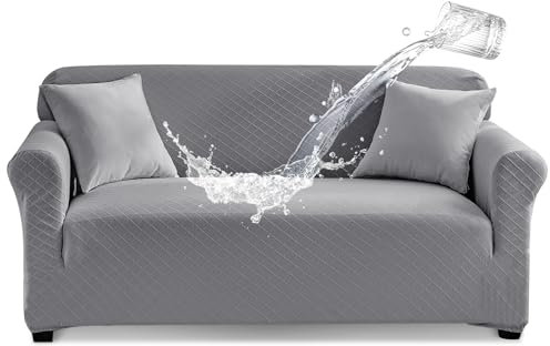 Tokokimo Stretch Wasserdicht Sofabezug 2 Sitzer Spandex Jacquard Elastische Couchbezug mit Anti-Rutsch-Schaumstoffe für Hunde & Haustier, Universeller Sofaschoner Waschbar Sofahusse, Grau