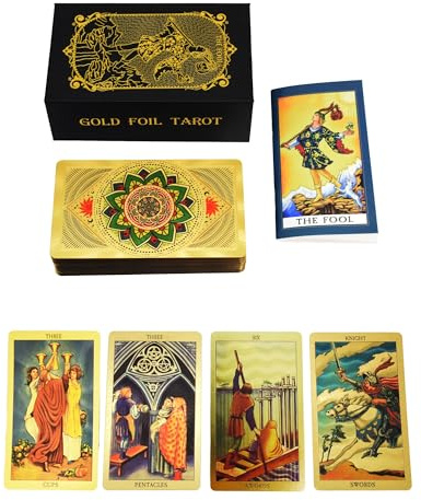 78 cartas de tarot de lámina dorada inglesa, con 36 páginas de guía en inglés, PVC, impermeable y a prueba de arrugas, adecuadas para los amantes del tarot o coleccionistas (loto dorado)
