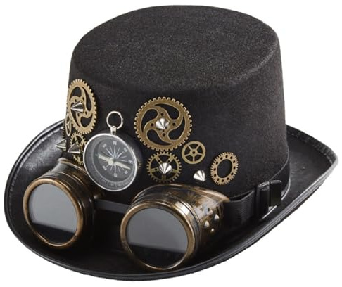 Steampunk Cosplay Hut, Weiblich Gothic Steampunk-Hüte, Herren Zeitreisender Steampunk-Zylinder mit Brillen-Zahnrädern, Anziehhut für Halloween, Cosplay, Maskerade, Foto-Requisiten für Damen und Herren