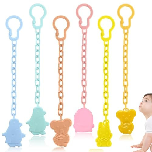 XURJUMI 6 Pezzi Catenella portaciuccio, Corda per Ciuccio con Clip,per Bambini e Bambina, per Neonato per Nascita Battesimo Baby Compleanno Natale Regalo