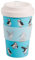 ECO CHIC Recycled Travel Coffee Cup 400ml Microwave Dishwasher Safe Plastic Travel Mug (Multi Puffin Blue)
