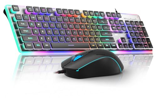 MageGee GK970 - Combo de teclado y mouse para juegos, teclado retroiluminado con cable y mouse negro para juegos, teclados de PC y mouse de sensibilidad ajustable para portátil/Mac (negro)