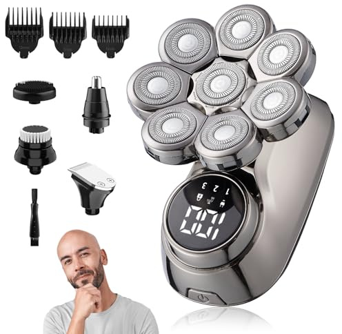 Anluomania Glatzen Rasierer Herren Elektrisch, 5 in 1 Wasserdichter Kopfrasierer Glatze, 8D Flexibler Glatzenrasierer, Nass- und Trockenrasierer, Elektrorasierer Herren, Trimmer Pflege Kit/LED Anzeige