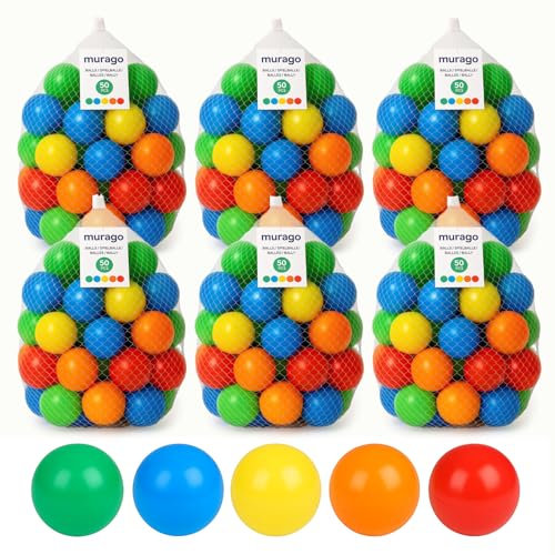 Murago 300 Stück Bälle für Bällebad ca. 6cm - bunt gelb blau rot orange grün Ball Baby Kinder Spielzeug Motorik Set Plastikbälle Spielbälle