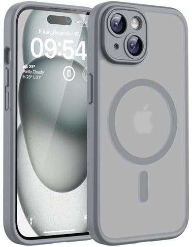 TOCOL für iPhone 15 Hülle, Kompatibel mit MagSafe, Grau | Vollständiger Kameraschutz Handyhülle, Eingebauter Magnetring Case, Militärschutz Stoßfest Kratzfest Haltbarkeit Phone Cover