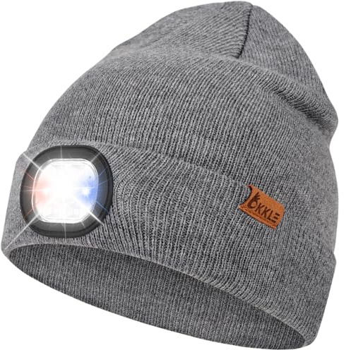 OKKLE LED Mütze mit Licht, USB wiederaufladbare LED Beanie, 3 Modi (Starklicht/Schwachlicht/Warnblinken), ideal zum Gassigehen,Joggen, Camping, Angeln, Herren Damen Geschenke